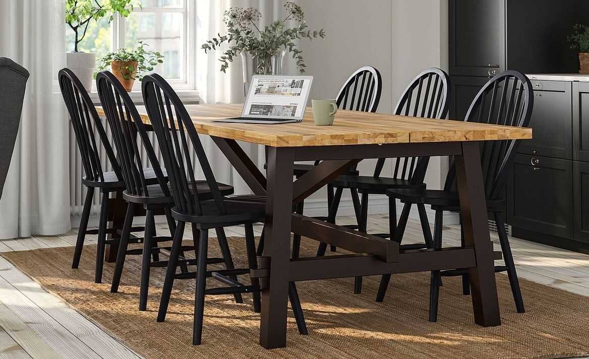 SKOGSTA Mesa y 6 sillas, acacia negro de Ikea